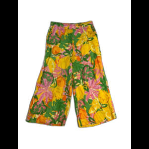 C&C California Women's Wide Leg Tropical Colorful 100% Linen Pants Large